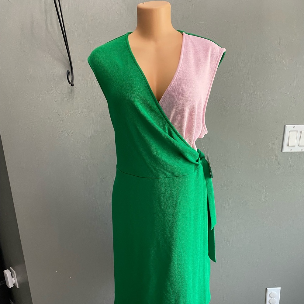 Kasper One Shoulder Green and Pink‎ Dress